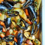 baked mussels recipe with root vegetables
