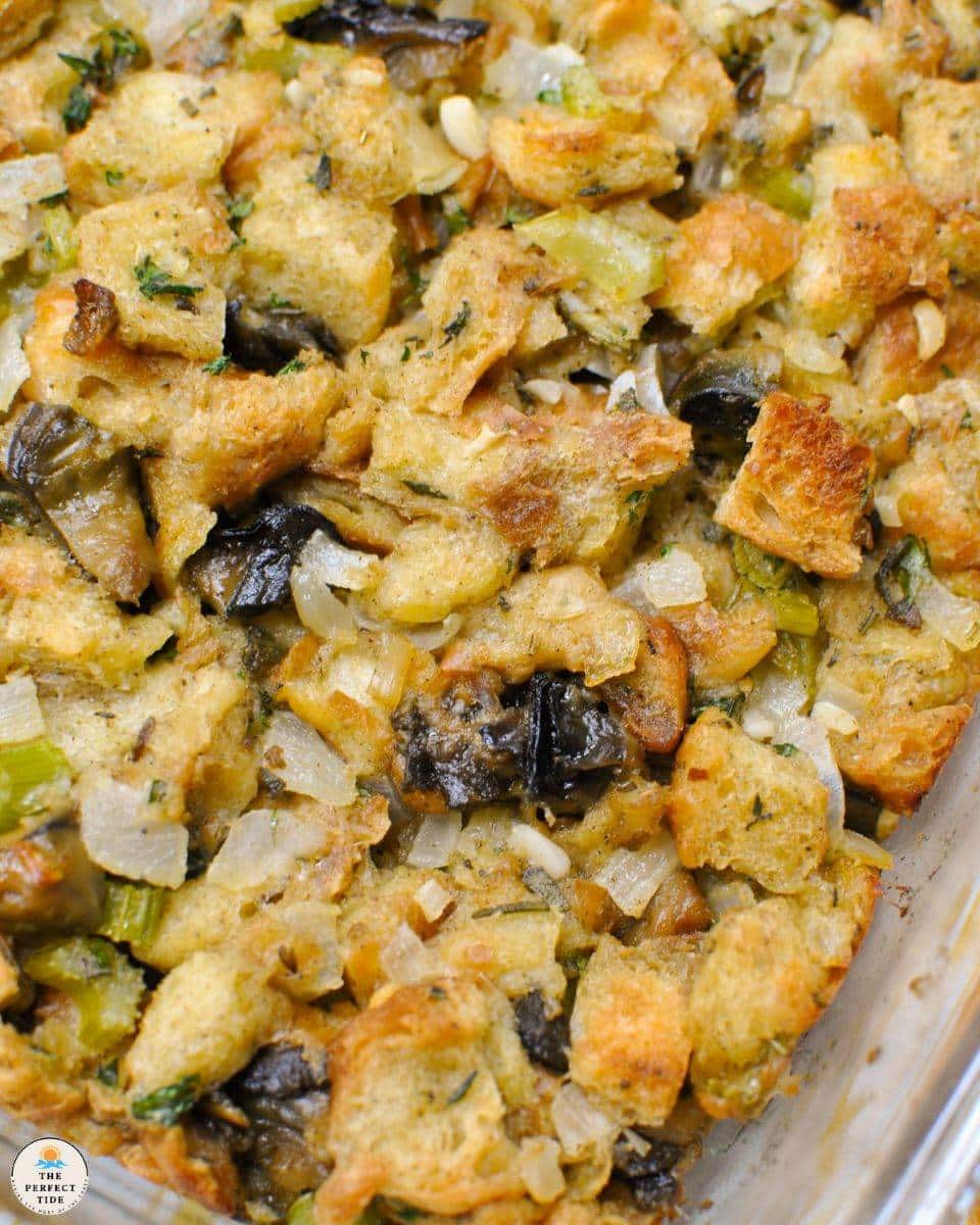 close up of seafood croissant stuffing with smoked oysters