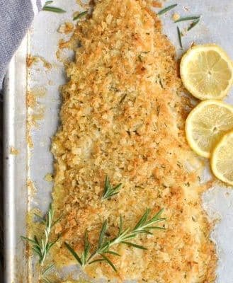 rosemary parmesan crusted fish with lemon slices