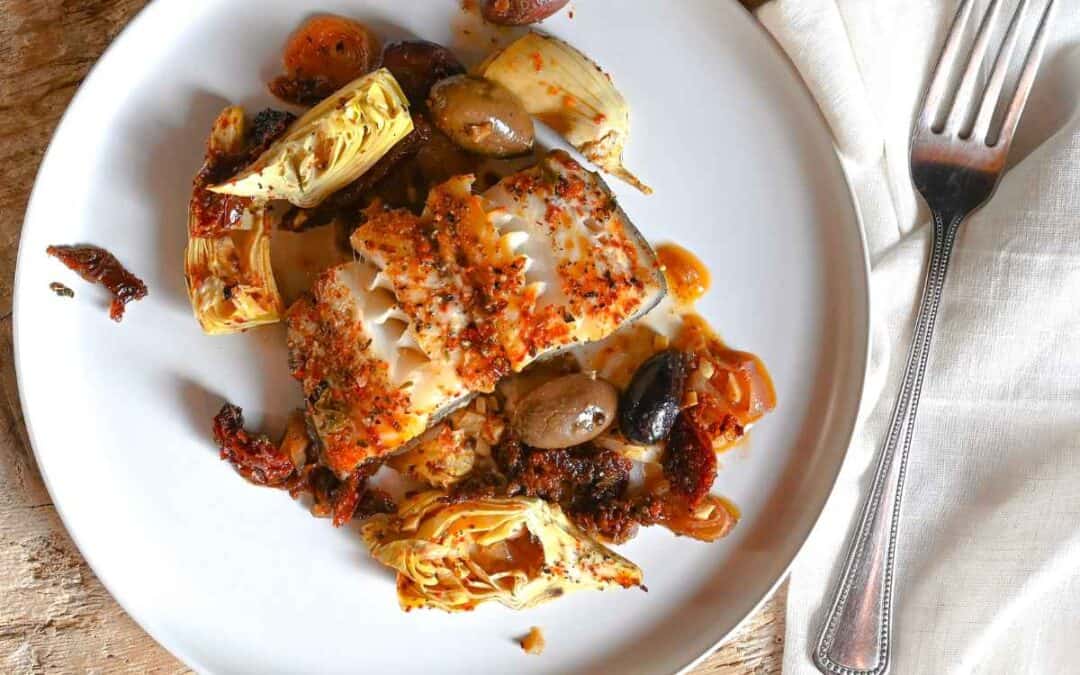 Mediterranean Fish with Artichokes and Olives