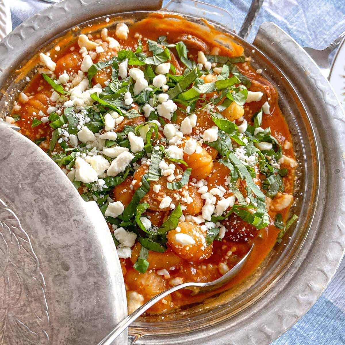 roasted red pepper gnocchi with feta and basil