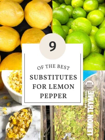 9 best substitutes for lemon pepper lemon lime lemon zest and black pepper on spoon and lemon thyme
