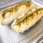 air fryer halibut with pesto sauce