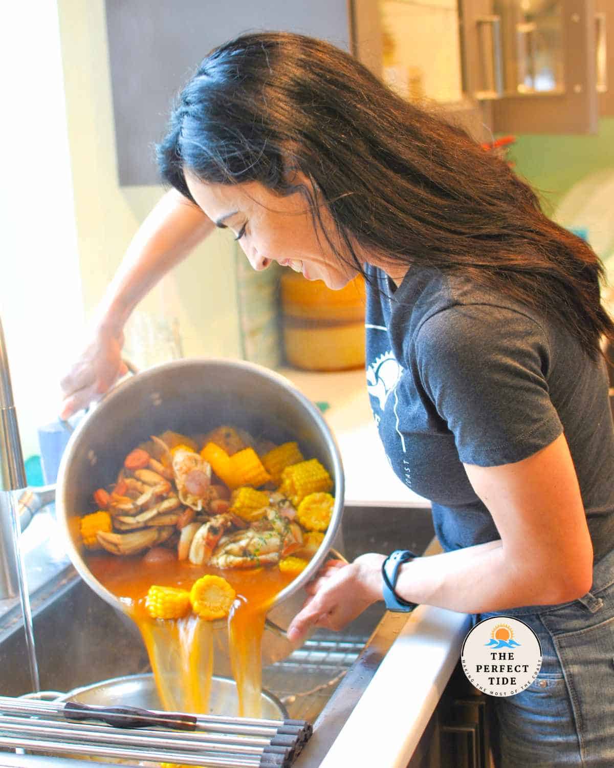 pouring a pot of seafood boil