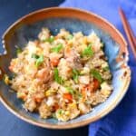 tuna fried rice in a japanese chopstick bowl