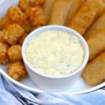 tartar sauce with fish sticks and tater tots
