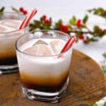 PEPPERMINT WHITE RUSSIAN RECIPE FOR A CHRISTMAS COCKTAIL WITH CANDY CANE GARNISH