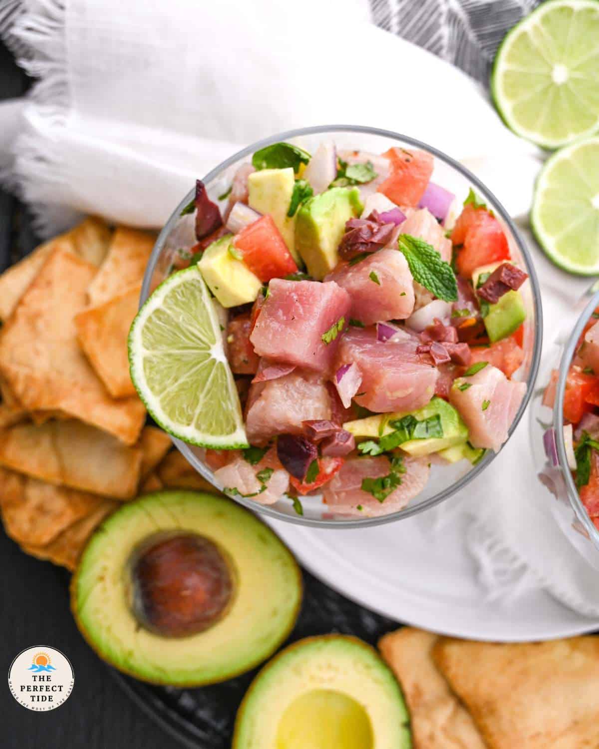 tuna ceviche with avocado and chips